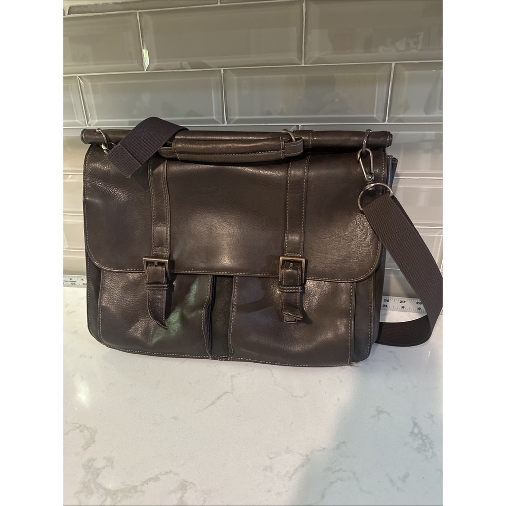 Wilsons Leather Dark Brown Briefcase Messenger Bag Leather